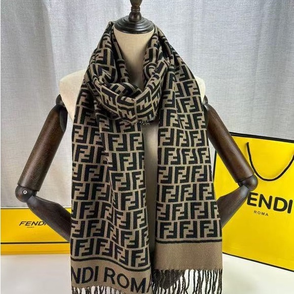 Fendi Men's Tan and Black Patterned Scarf - Picture 1 of 7